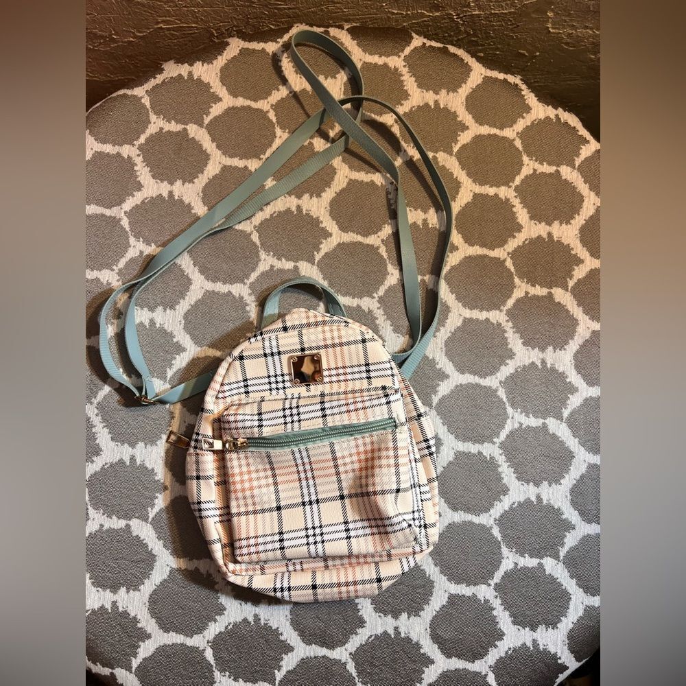 Plaid Mini Backpack with Blue Straps